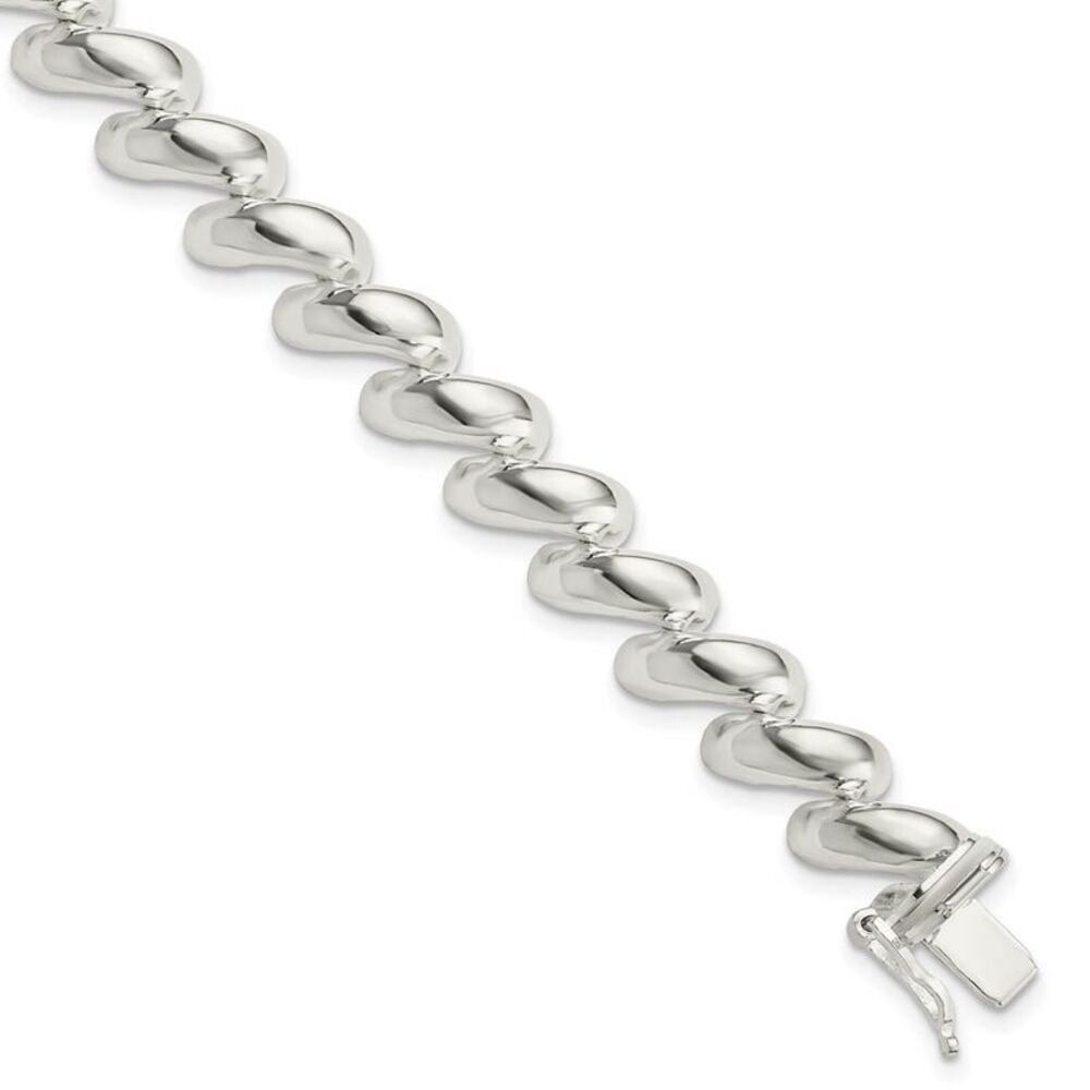 Sterling Silver 8mm Polished Hollow San Marco Chain Bracelet, 7 Inch